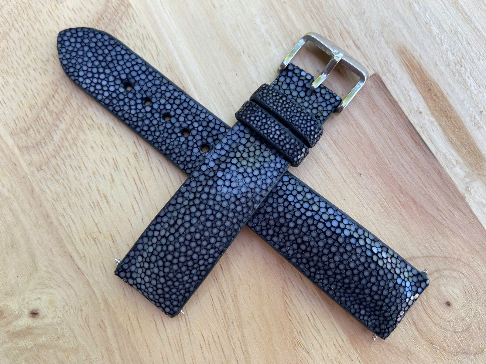 Black Stingray Leather Watch Strap Band, 18mm 20mm 21mm 22mm 24mm 26mm.