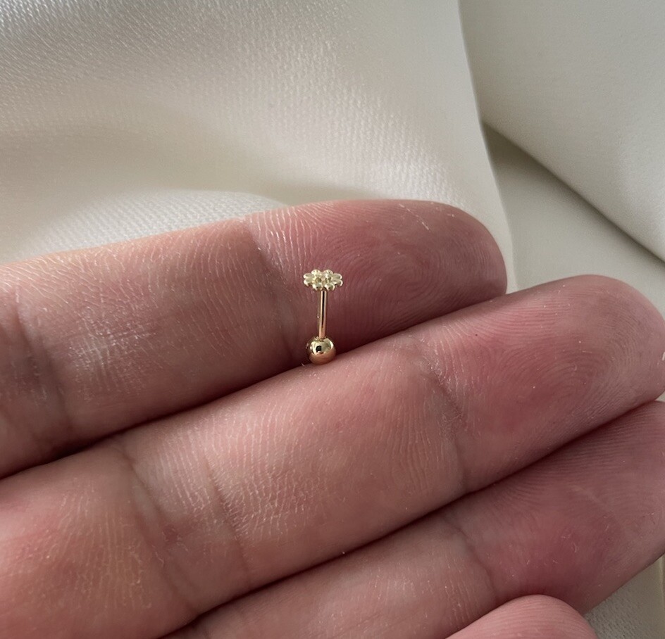 9ct Gold Upper Ear / Helix /Cartilage Earring-Stone Set Flower -Genuine Gold 8MM