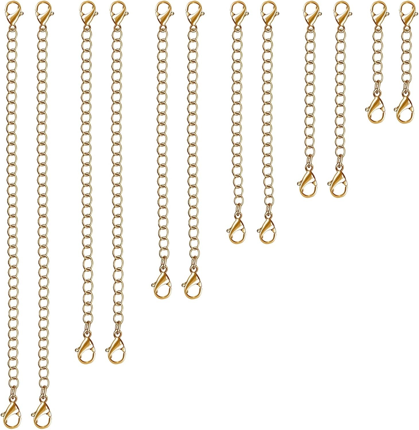 Versatile 12PCS Necklace Extenders in Gold – 1″ to 6″ Stainless Steel Chains
