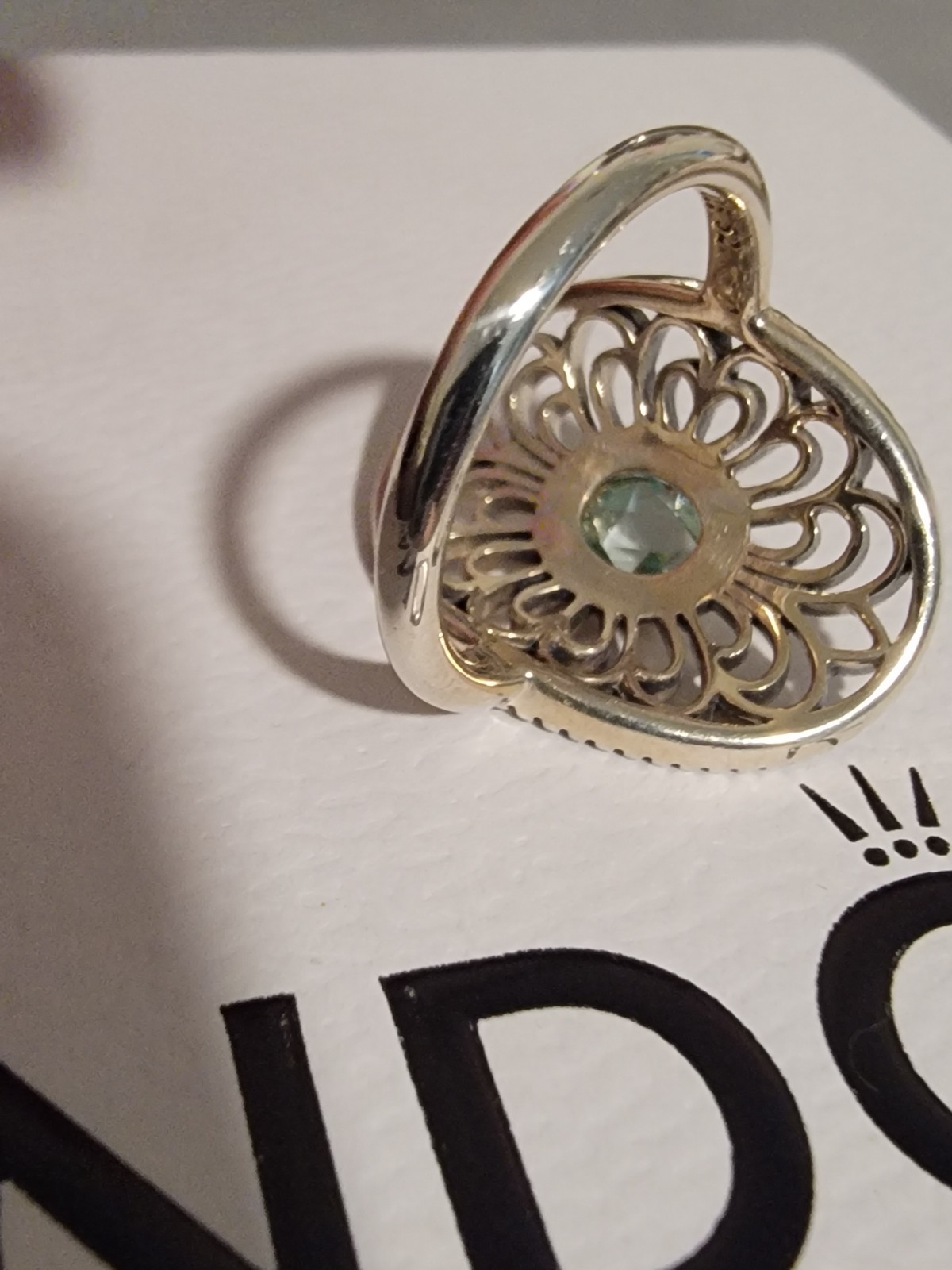 Pandora Vintage Allure Green Sythetic Spinel & 14K Gold Sz 6 With Box