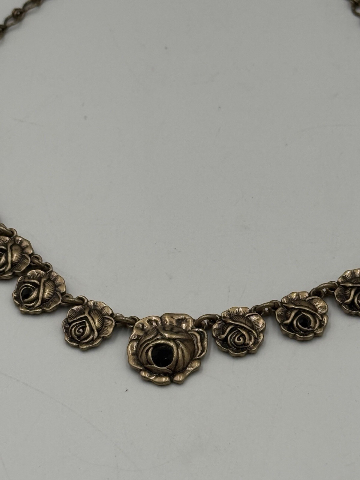 Lucky Brand Bronze Tone Black Rose Statement Necklace Floral Gothic Boho