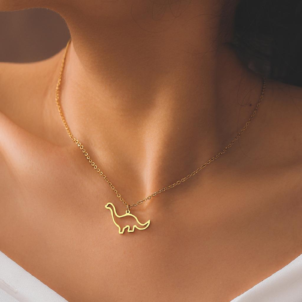 DINOSAUR NECKLACE Brontosaurus Silver or Gold Stainless Steel Pendant 18″ Chain