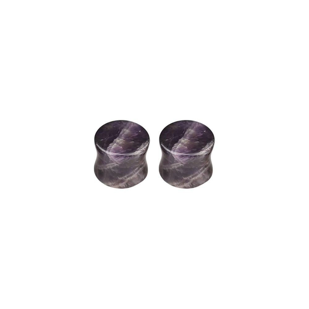 Amethyst Stone Double Flare Concave Tunnels Ear Gauges Plugs Expanders Piercing