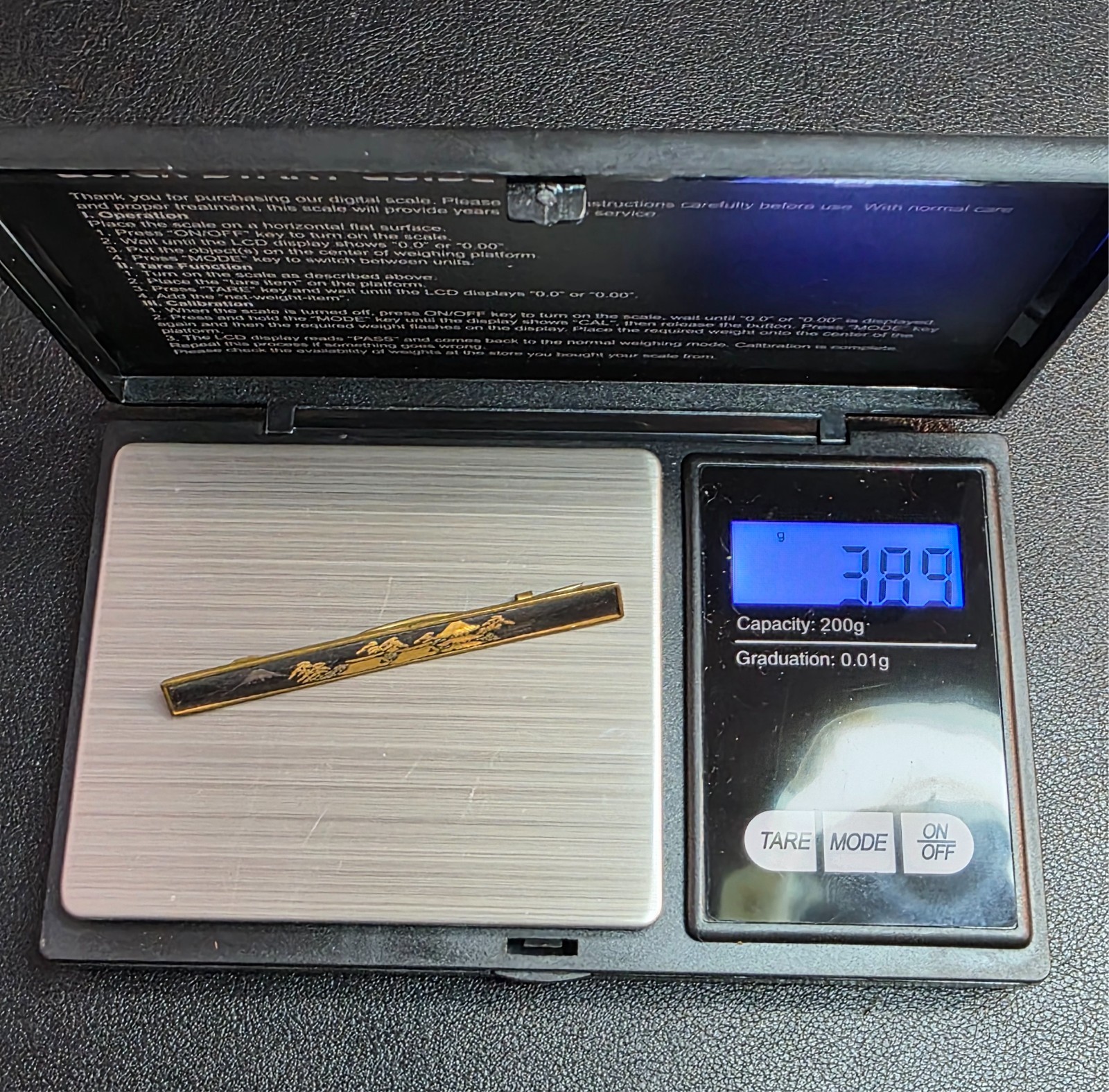 Japanese Mt Fuji Sansui Nunome Zōgan Bar Damascene Gold Tone Tie Pin