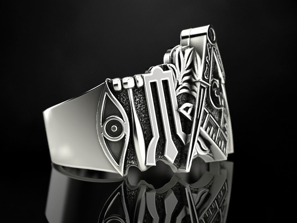 Oxidized Men’s Freemason Square & Compass 925 Sterling Silver Statement Rings