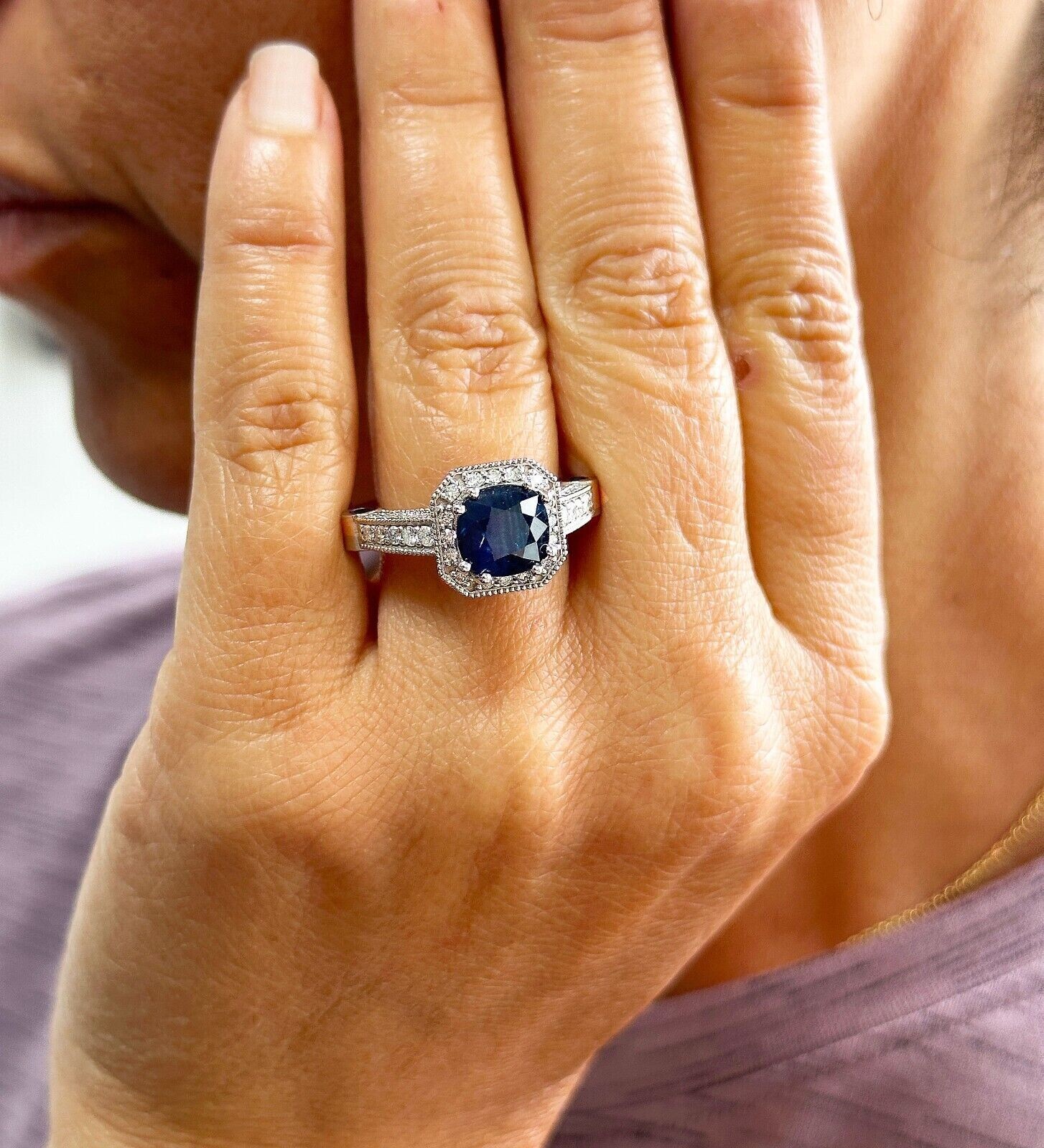14k White Gold Plated In 2Ct Round Cut Simulated Sapphire Women’s Stunning Ring