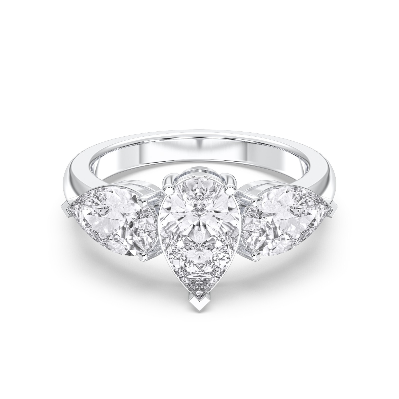 3.40 Ct Pear Cut Moissanite 3 Stone Prong Set Engagement Ring in Silver For Her