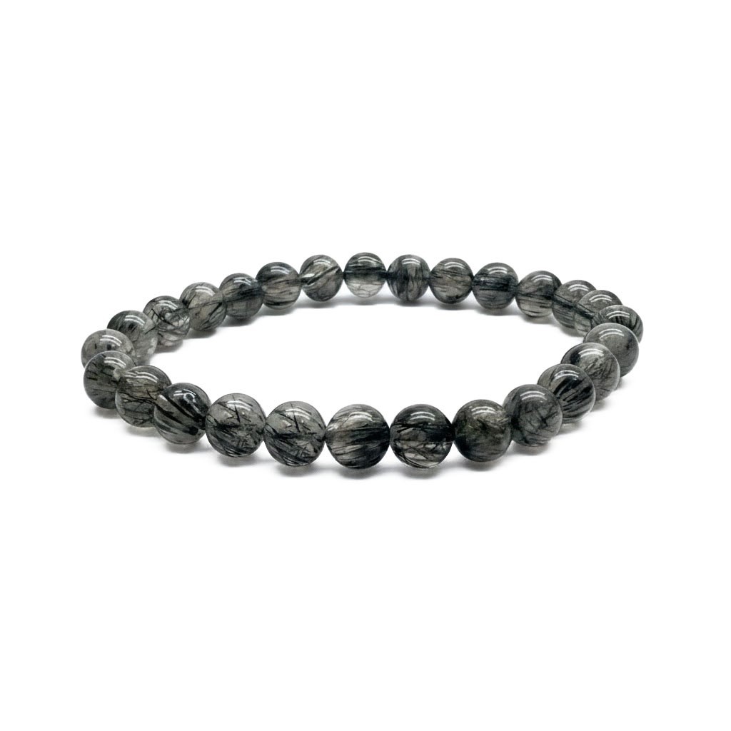 Natural Black Stone Beaded Bracelet – 7mm – 16cm Wrist – Stretch Fit – Unisex