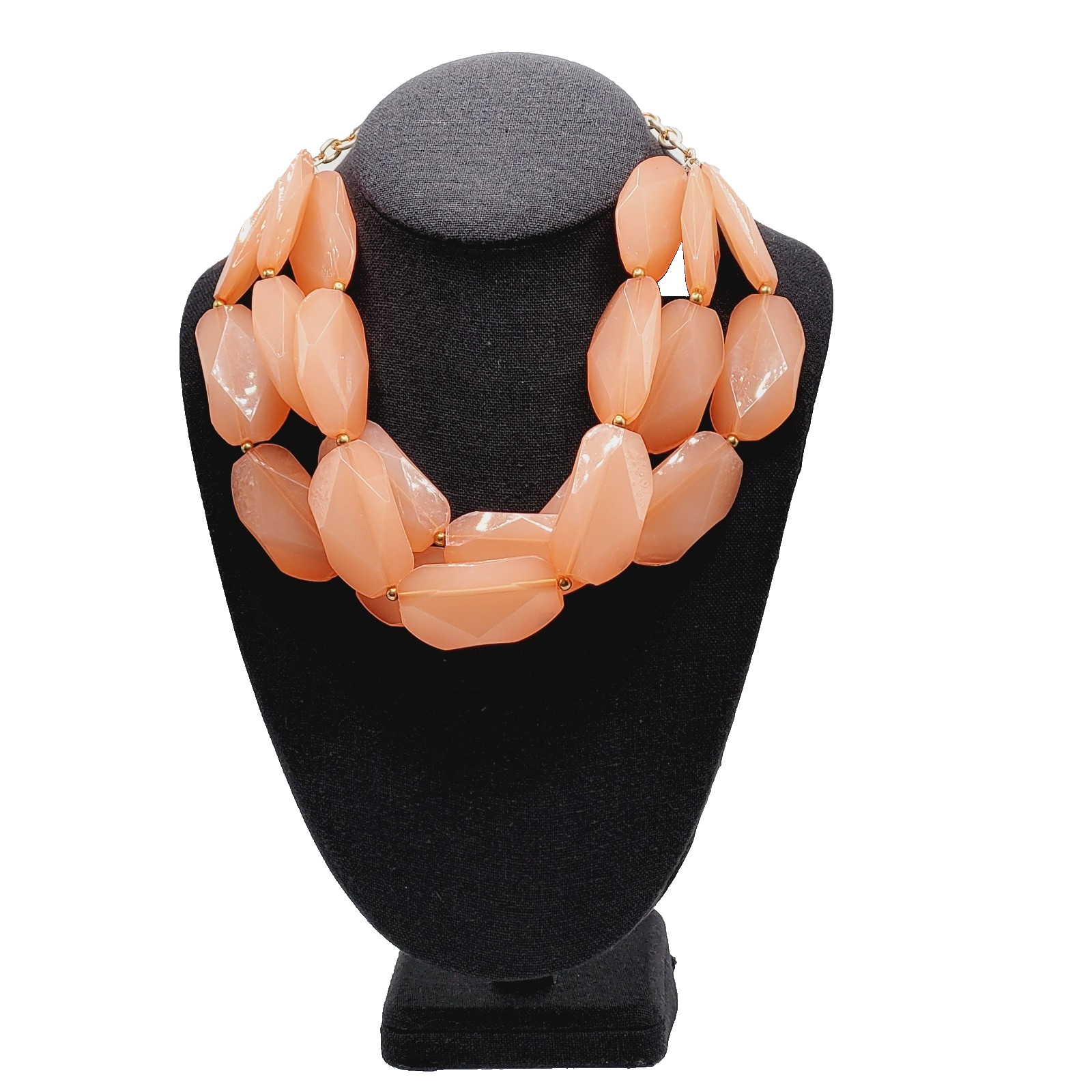 Glamourous Melon Peach Orange Shade Lucite Triple Strand Beaded Necklace 21 Inch