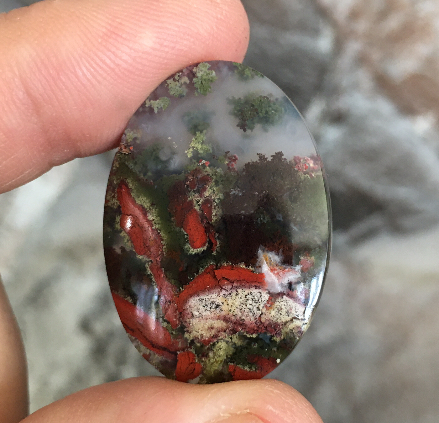 31.7×22.5x6mm Fine Garden Moss Agate Oval Cabochon Loose Picture Stone