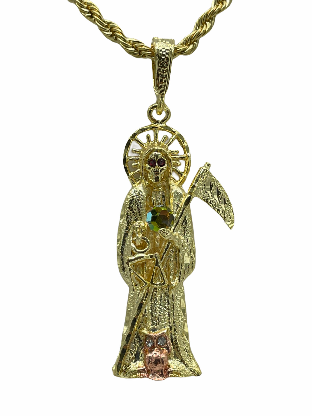 Santa Muerte Medalla con Cadena Oro Chapado Dije Torzal Santísima NUEVO