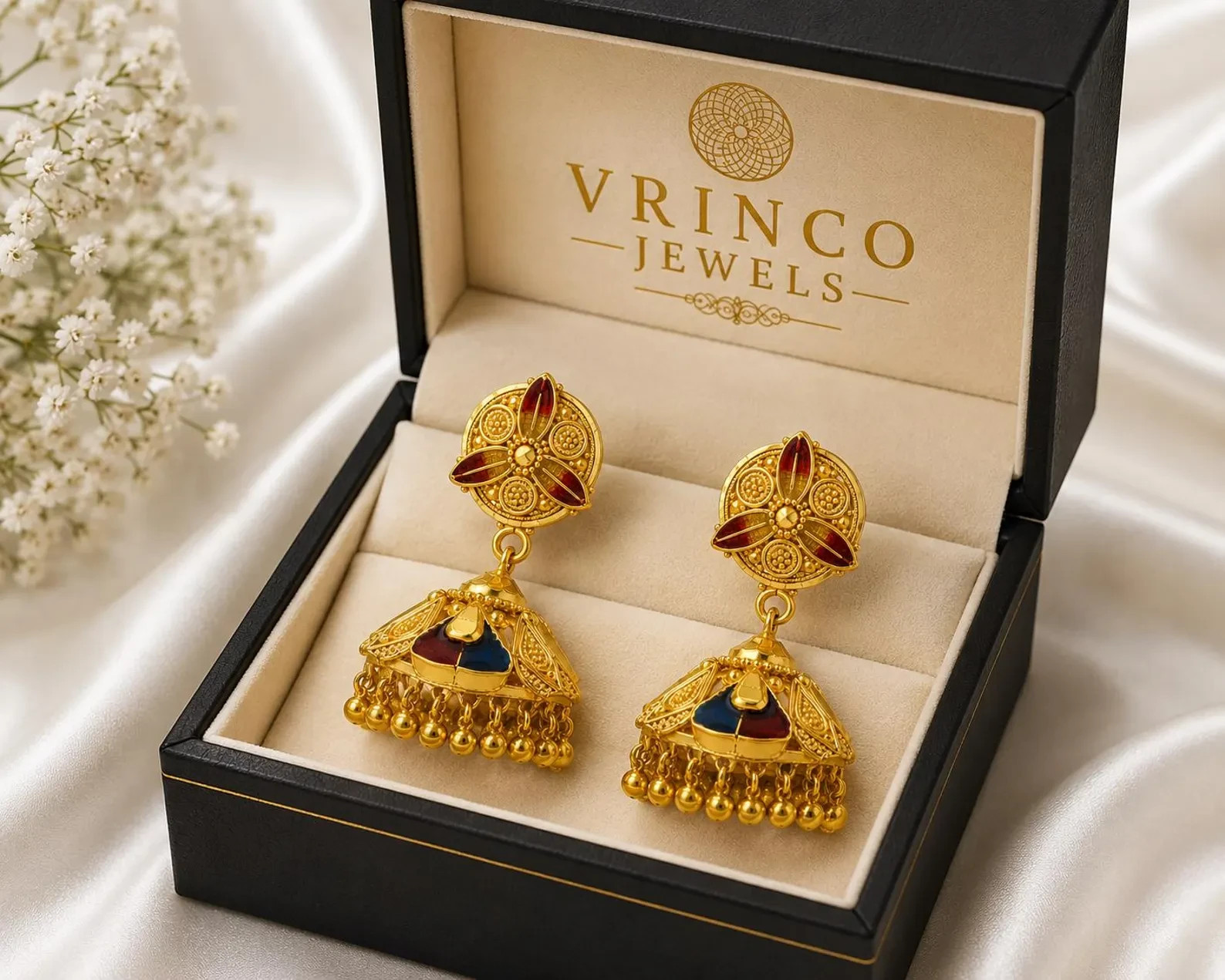 Pacina 22KT Hallmarked Yellow Gold Jhumka Earrings Traditional Bridal Jewelry Gi