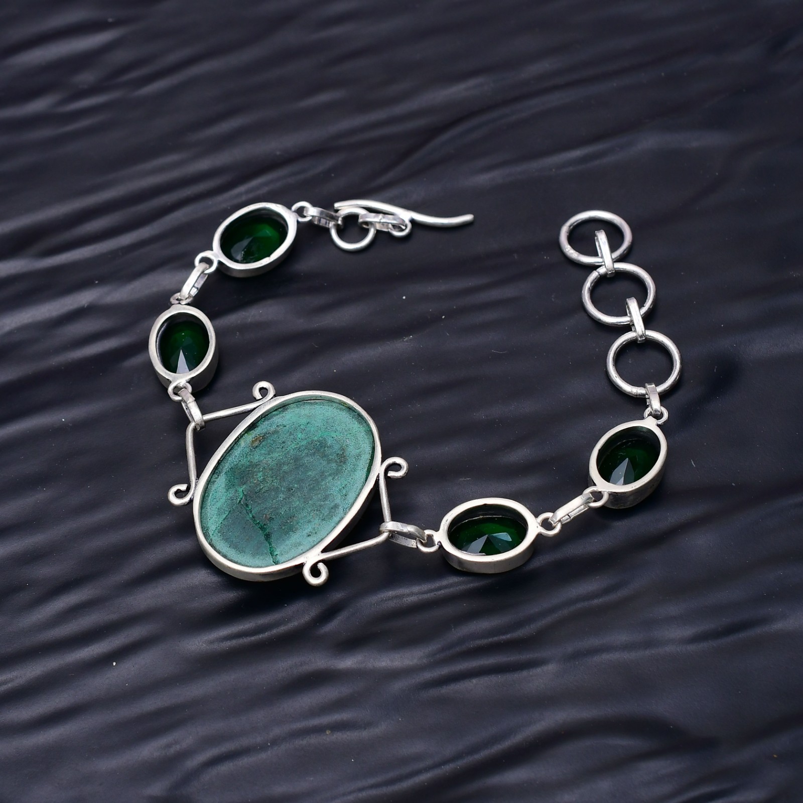 Malachite Gemstone 925 Sterling Silver Bracelet Jewellery 7-8″