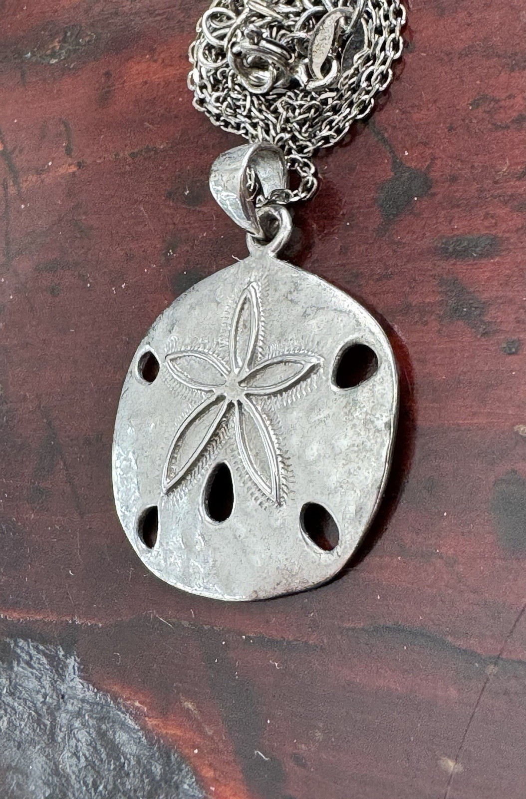 Vtg Sand Dollar Shell Necklace & Pendant Sterling Silver 16” Chain