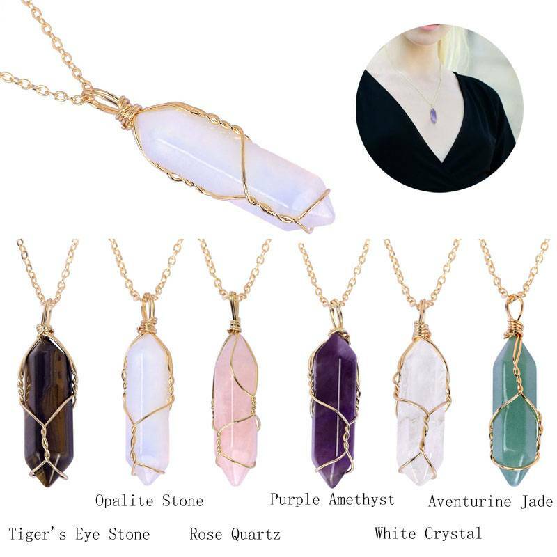 1Pc Healing Crystal Pendant Natural Chakra Quartz Stone Charm Hexagonal Necklace