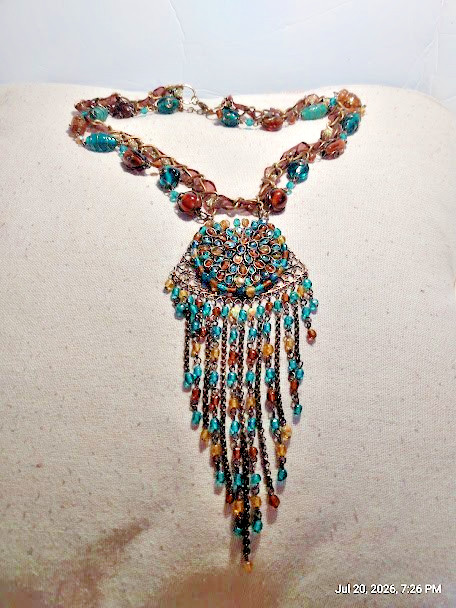 Southwest Style Multi-Color Wire Wrapped Glass Beaded Necklace