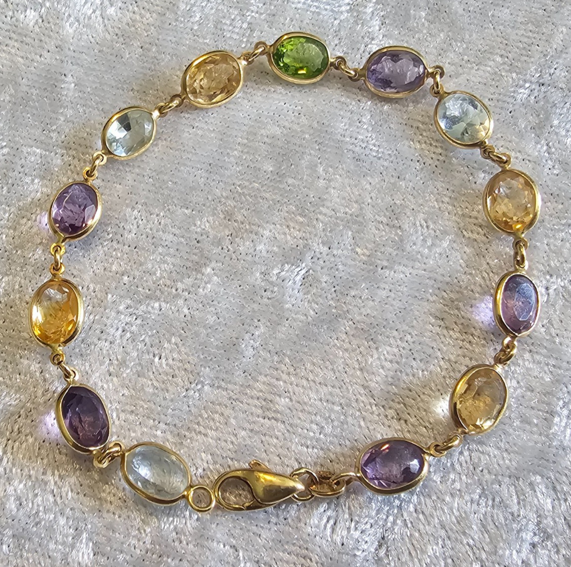 18k Solid Gold Bracelet Faceted Multicolor Bezel Set Gemstone 7.5″ Italy
