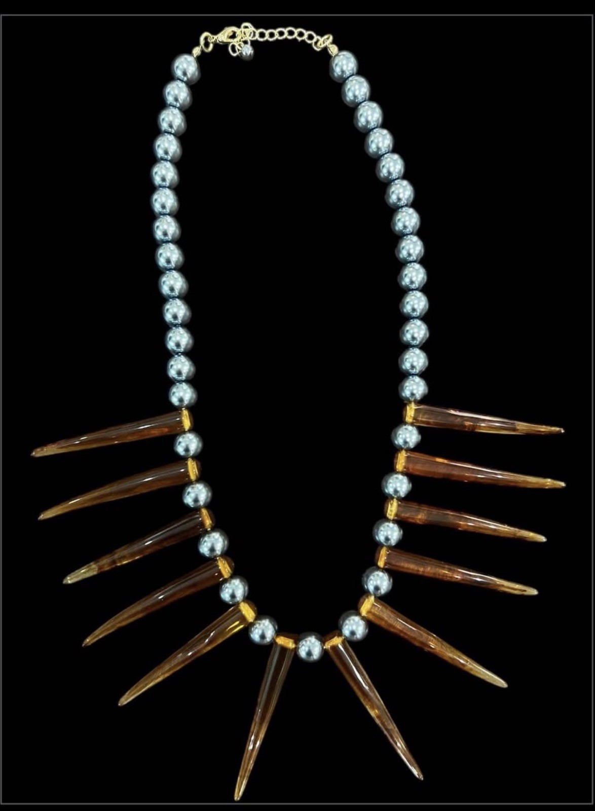 Acrylic white horn set brown wood beads Shell Hawaiian polynesian necklace