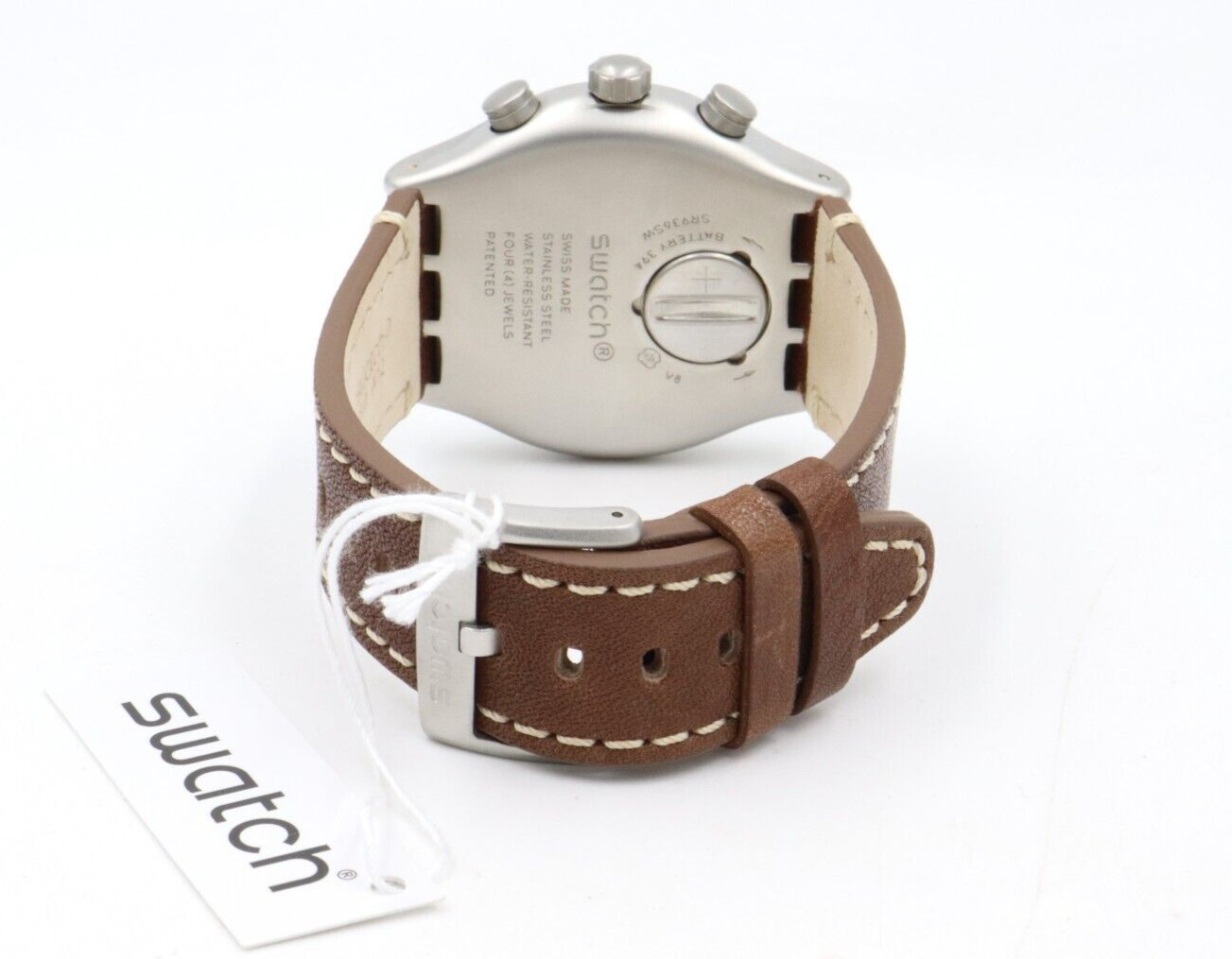 New Swiss Swatch Irony RHUM Chronograph Brown Leather Men Watch 45mm YVS455 $190