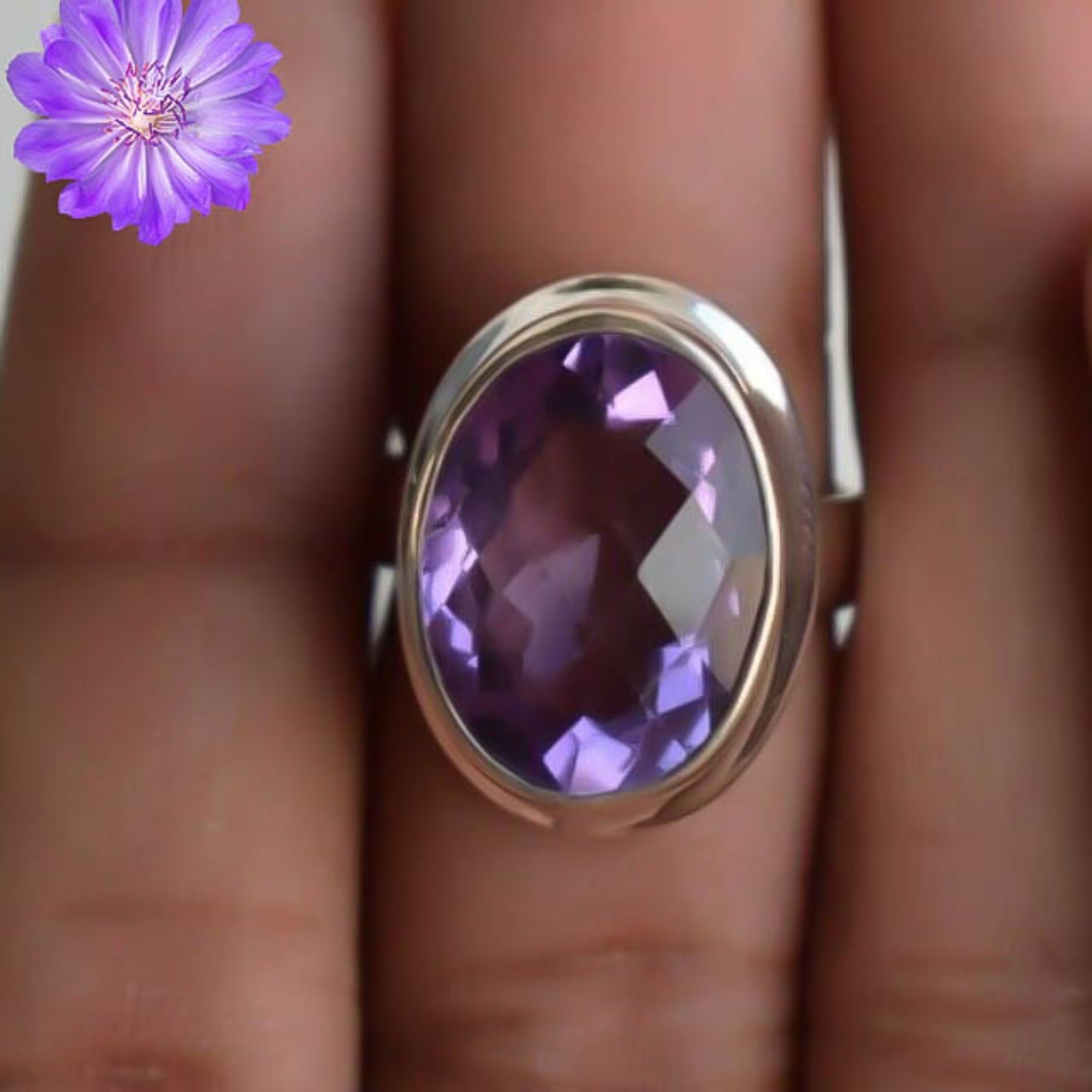 African Amethyst Gemstone 925 Sterling Silver Handmade Jewelry Ring Gift For