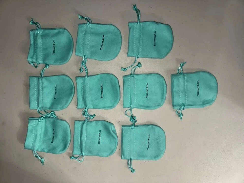 10 pc Tiffany Empty Packaging Small Blue Drawstring Closure Jewelry Pouches new