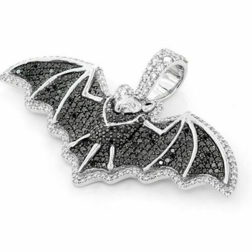 2.20 Ct Black and White Round Diamond 14K White Gold Finish Flying Bat Pendant