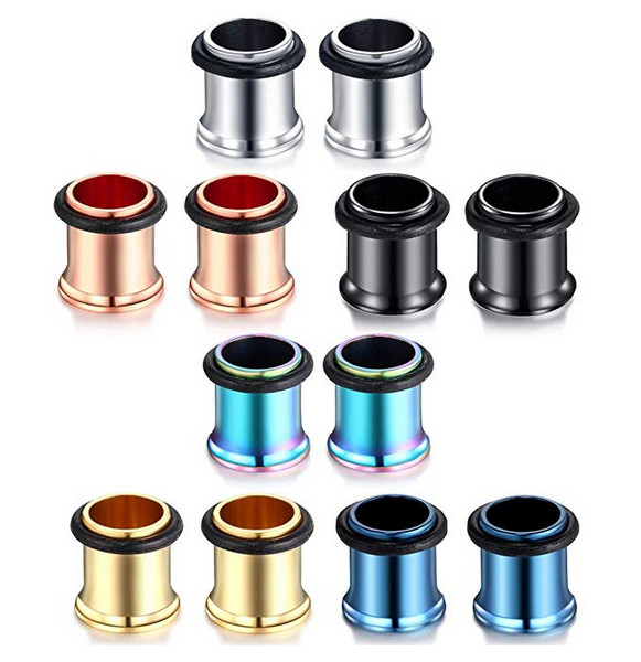1Pair Stainless Steel Flesh Tunnels-Single Flared Ear Plugs-Ear Gauges Stretcher