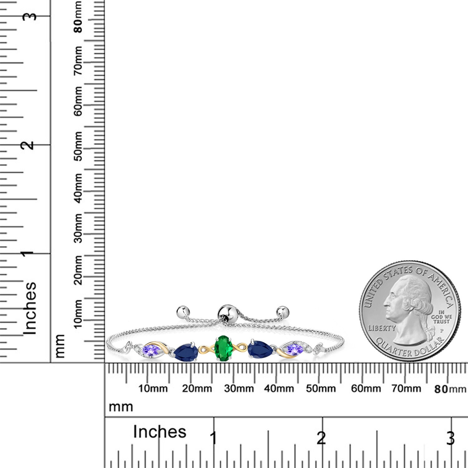 925 Silver and 10K Yellow Gold Nano Emerald Sapphire Tanzanite and Lab Grown