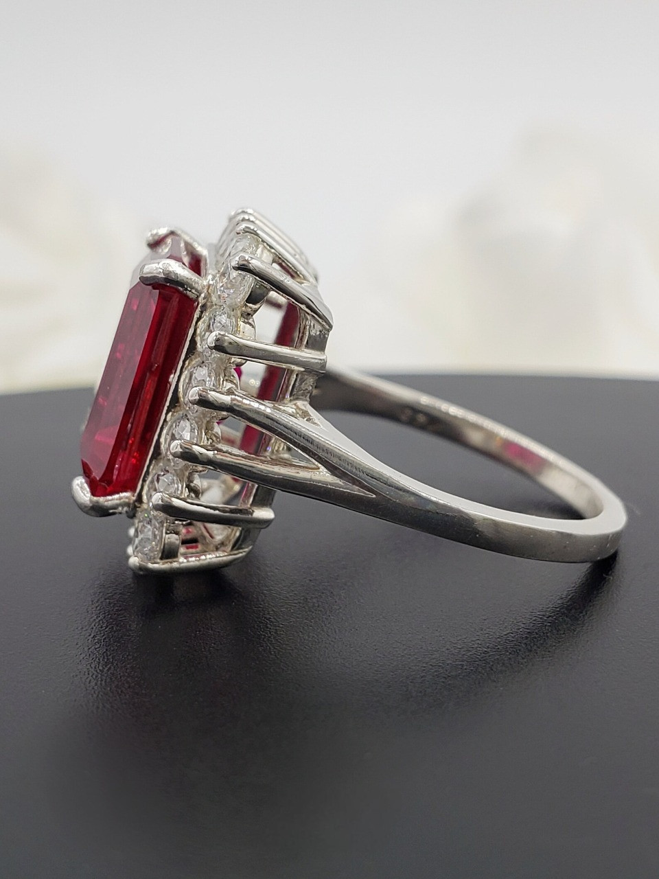 6.80Ct Emerald Cut Natural Ruby Diamond Engagement Ring 14K White Gold Size 8.5