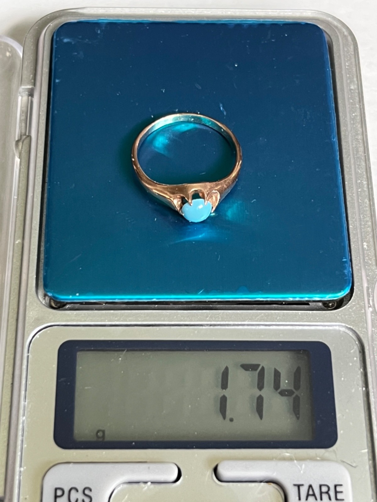 1890’s Victorian 14k Persian Robin’s Egg Turquoise Antique Belcher Ring Sz 5.75