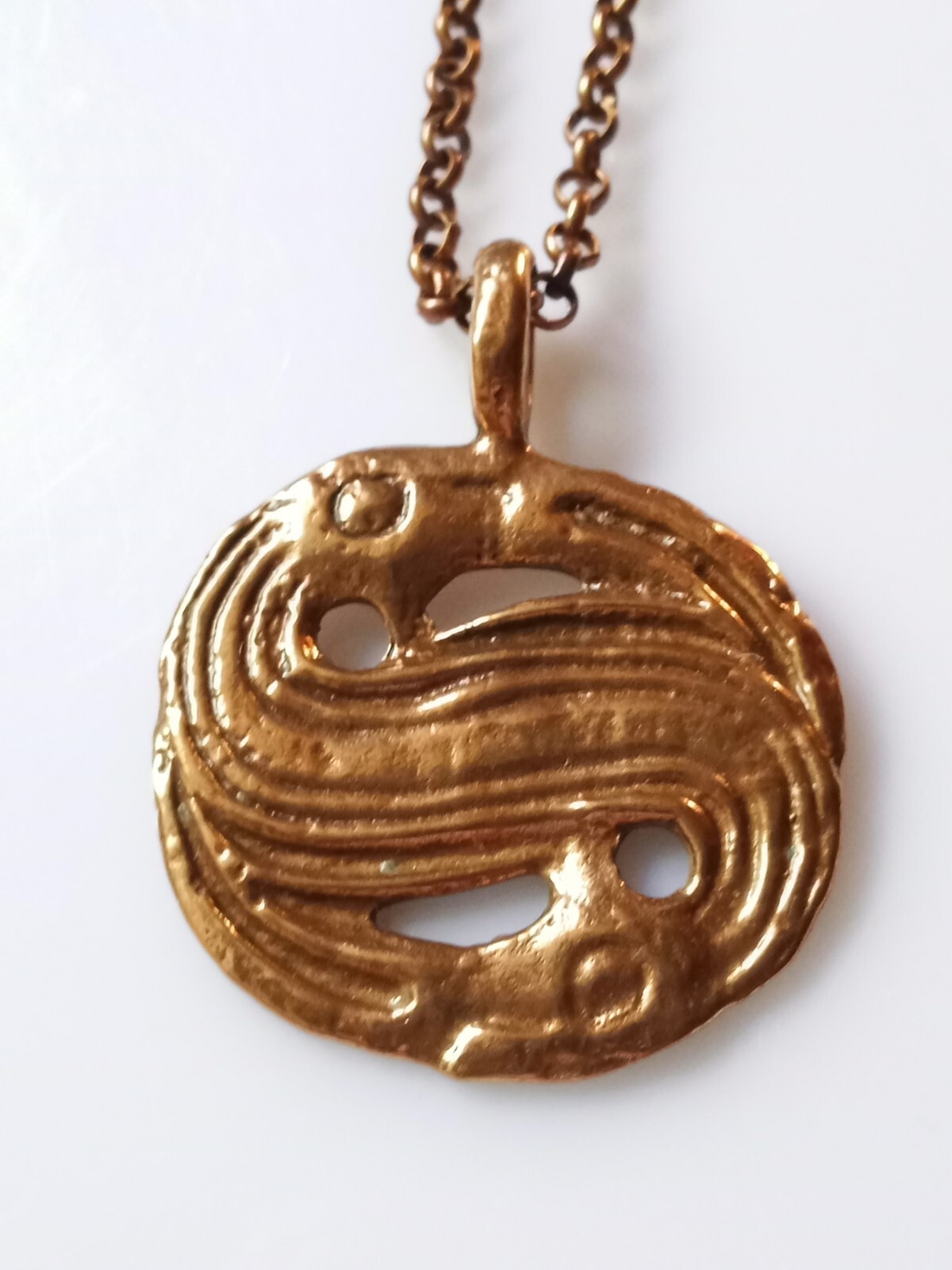 Vintage Estate Modernist A.Lautz Tana-KOPI Danish Viking Brass Pendant Necklace