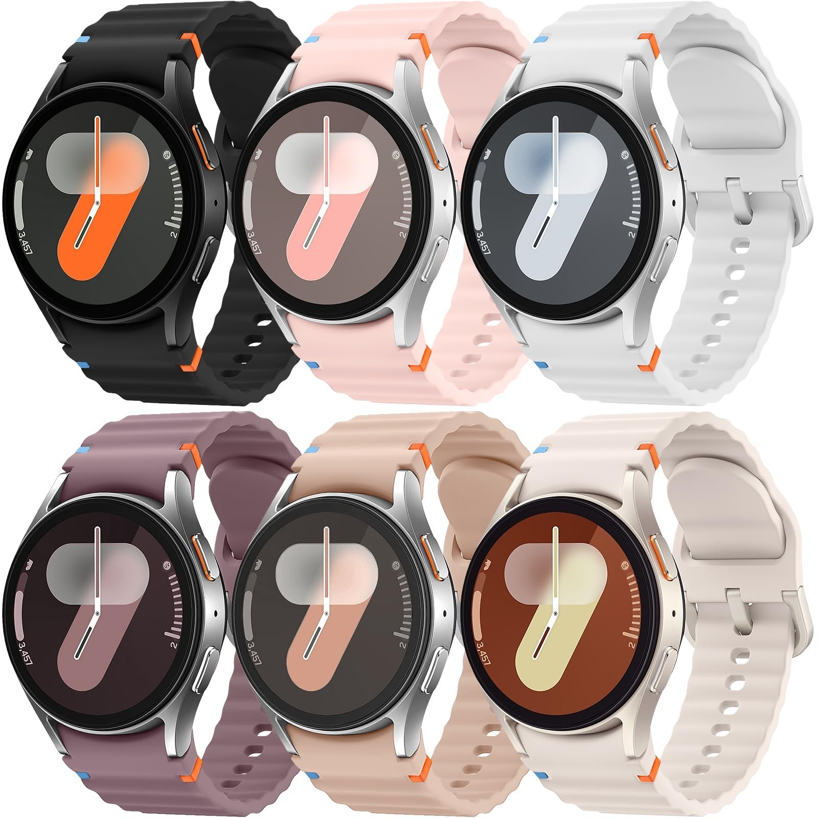 6 Pack Soft Silicone Sport Bands for Samsung Galaxy Watch 7/6/5/4 – No Gap, 40mm