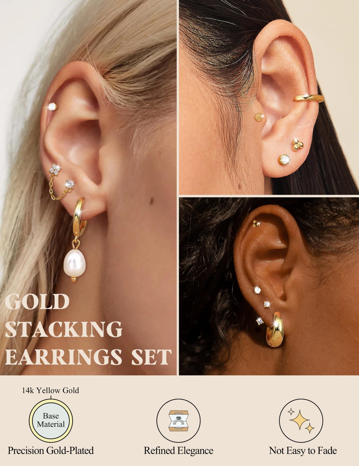 Flat Back Earrings for Women Hypoallergenic Surgical Steel Earrings for Sensi…