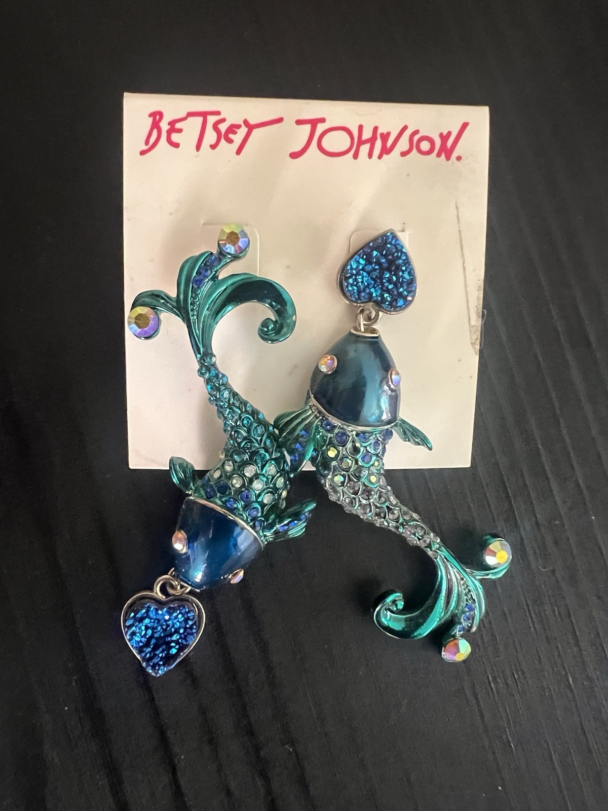 Betsey Johnson Blue Crabby Couture Koi Fish Earrings – Rare- B1