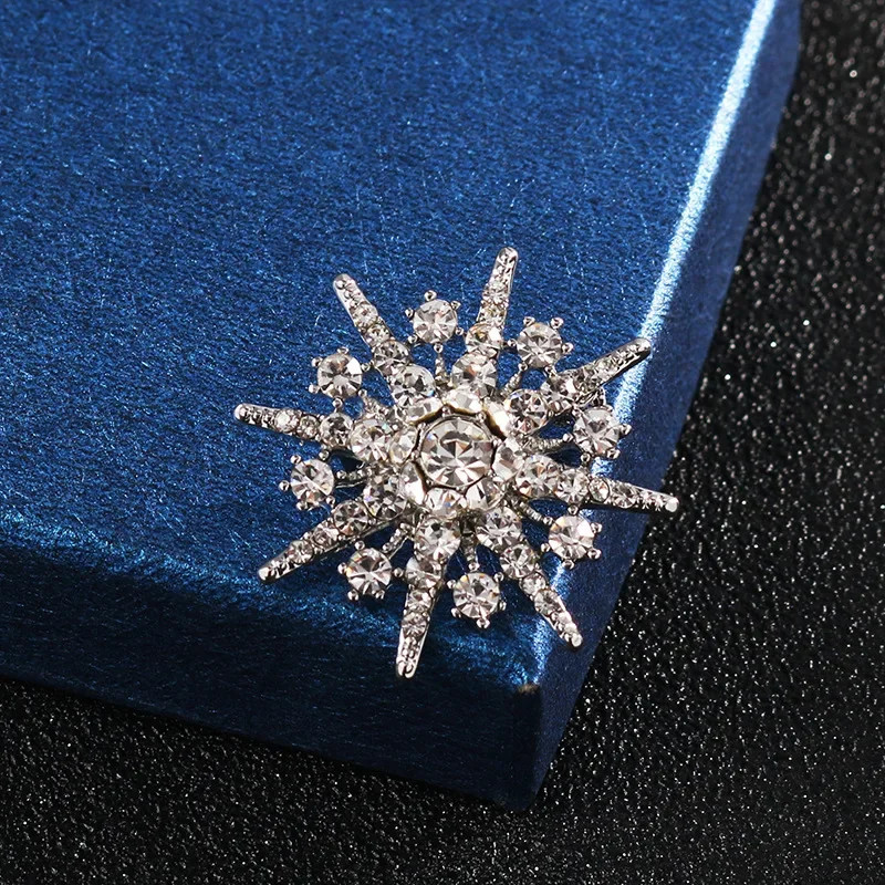 Men’s Starburst Crystal Brooch Pin Gold Luxury Suit Lapel Jewelry Gift