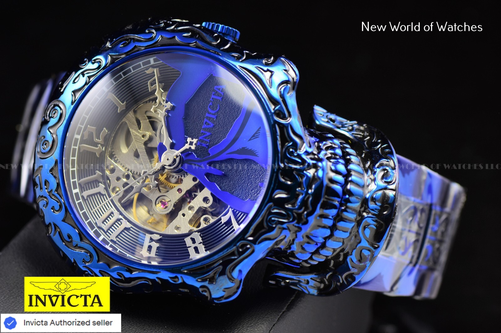 Invicta Artist Skull Automatic Skeletonized Stainless Steel Blue Men Watch 33968