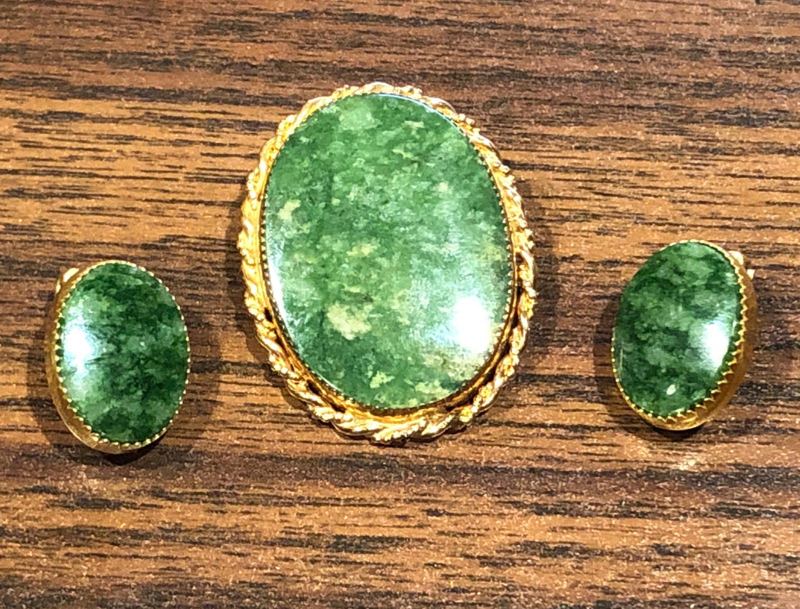 Vintage 12k GF Gold Fill Pendant Brooch Clip Earring Set BURT CASSELL Agate