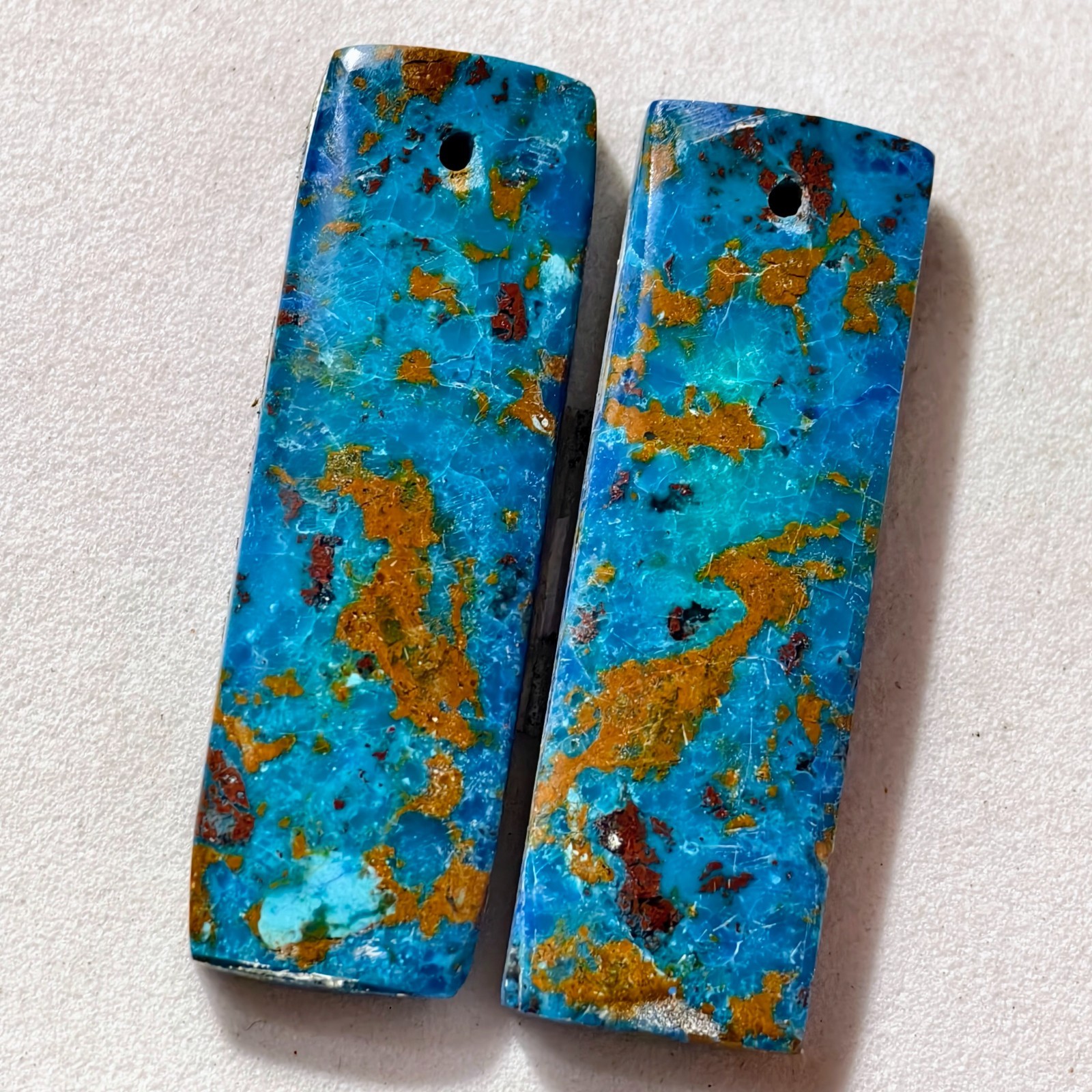 25 Cts Natural Chrysocolla Drilled Pair Cabochon Gemstone 33.2 X 10.7 MM
