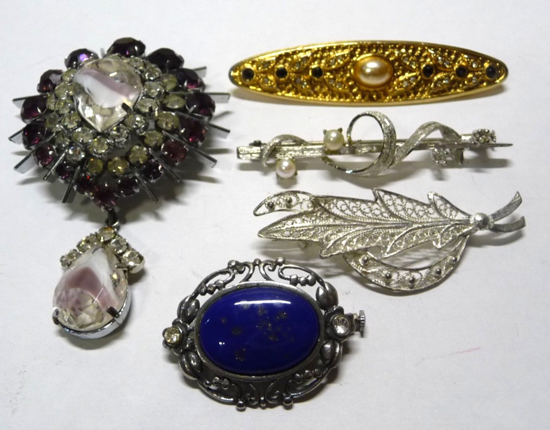 Love Brooches? 5 Vintage Brooches-3 Bar Brooches, 1 Large & 1 Mixed Period Style