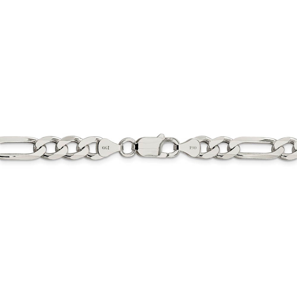 Men’s 7.25 Sterling Silver Pave Flat Figaro Chain Necklace