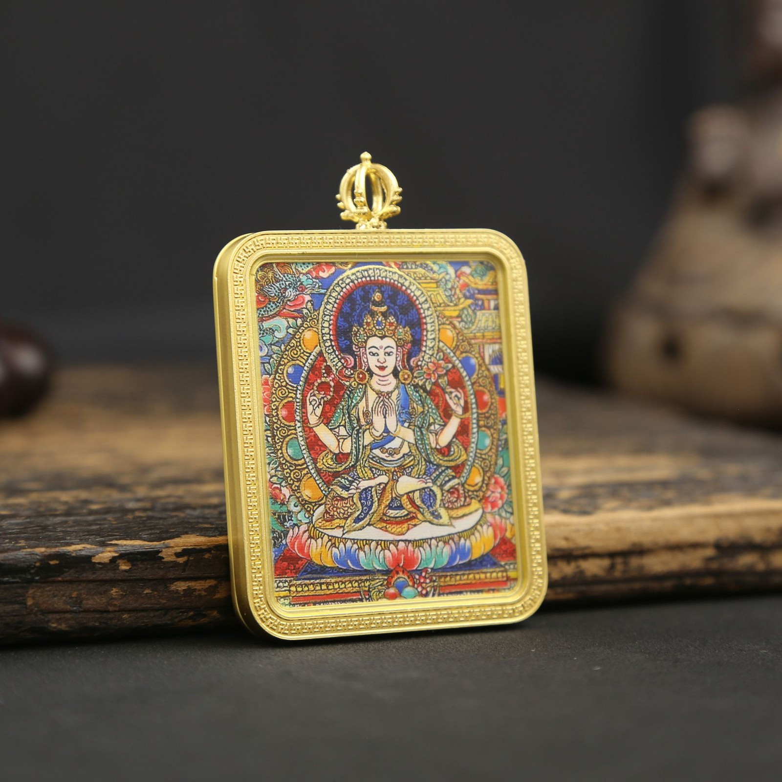 Tibetan Painted Thangka Buddha Card Double-sided Patronus Pendant amulet