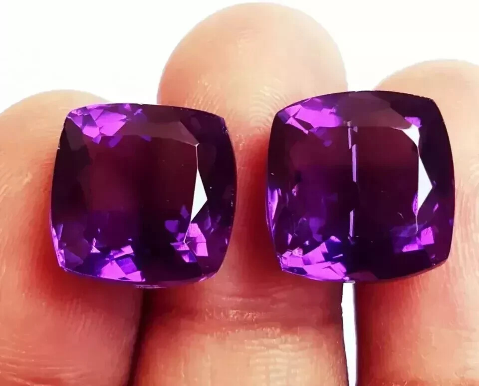 Natural 25+ Ct Purple Tanzanite Cushion Cut Pair Loose Gemstone 2 Pcs Certified