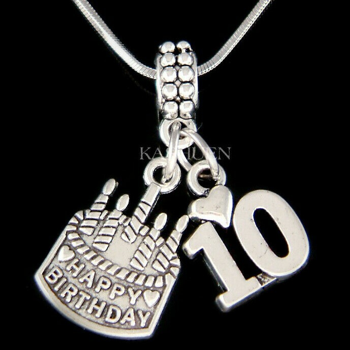 ~10th Birthday Girl ~10 Years Old Heart Daughter Jewelry Charm Bracelet Necklace