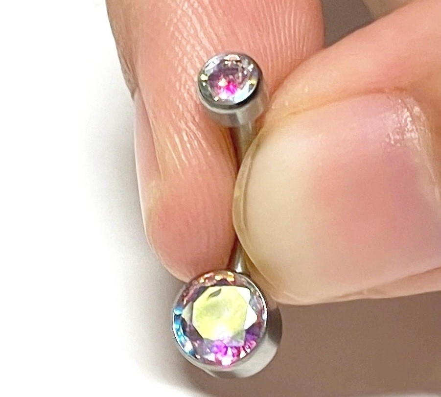STERILIZE WEIGHTLESS Titanium Most Beautiful Bezel AB Swarovski TINY VCH Barbell