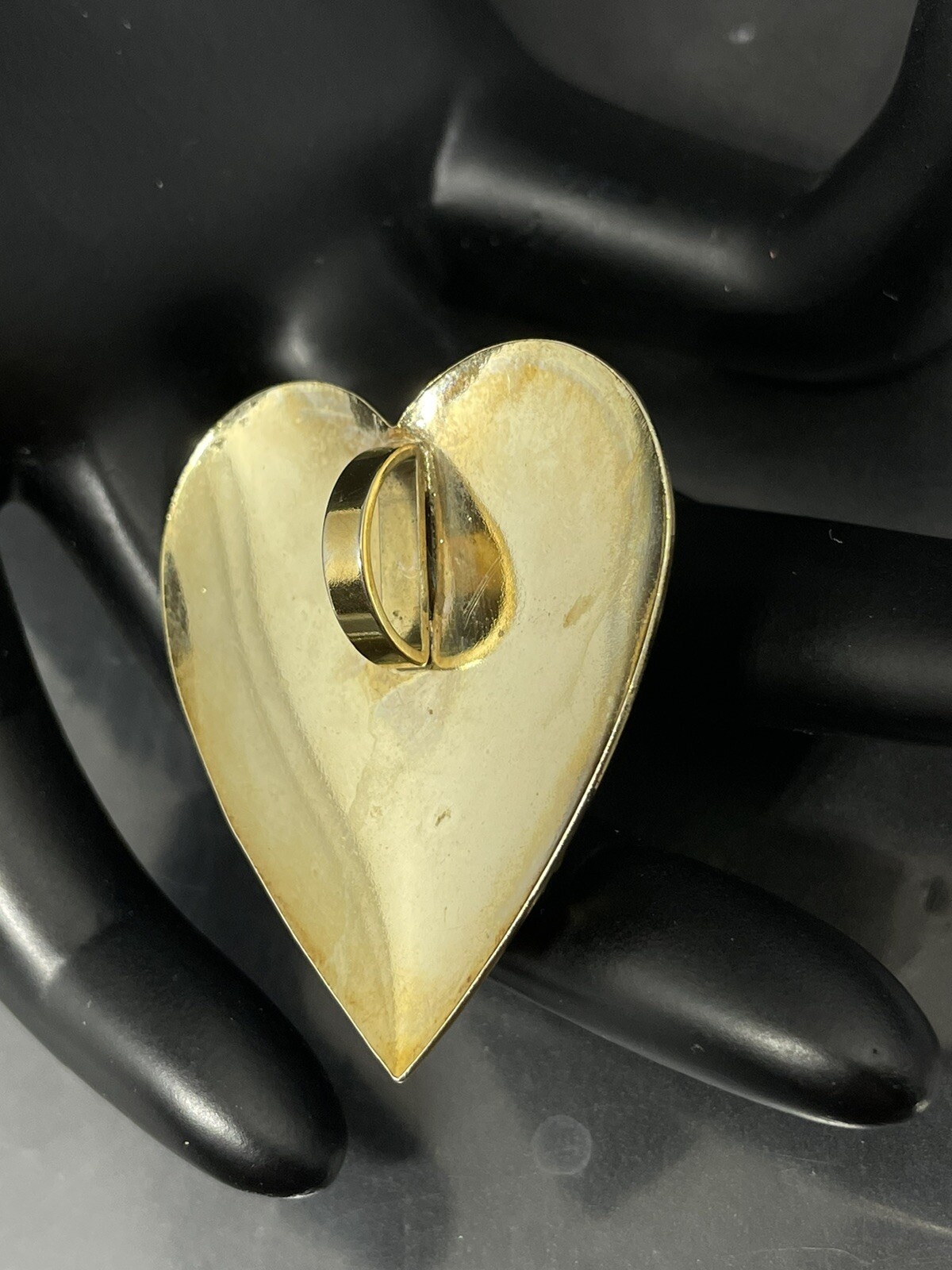 Vintage GoldTone, Enamel, Ceramic, Crystals Violet Heart Pendant/ClipOn Earrings