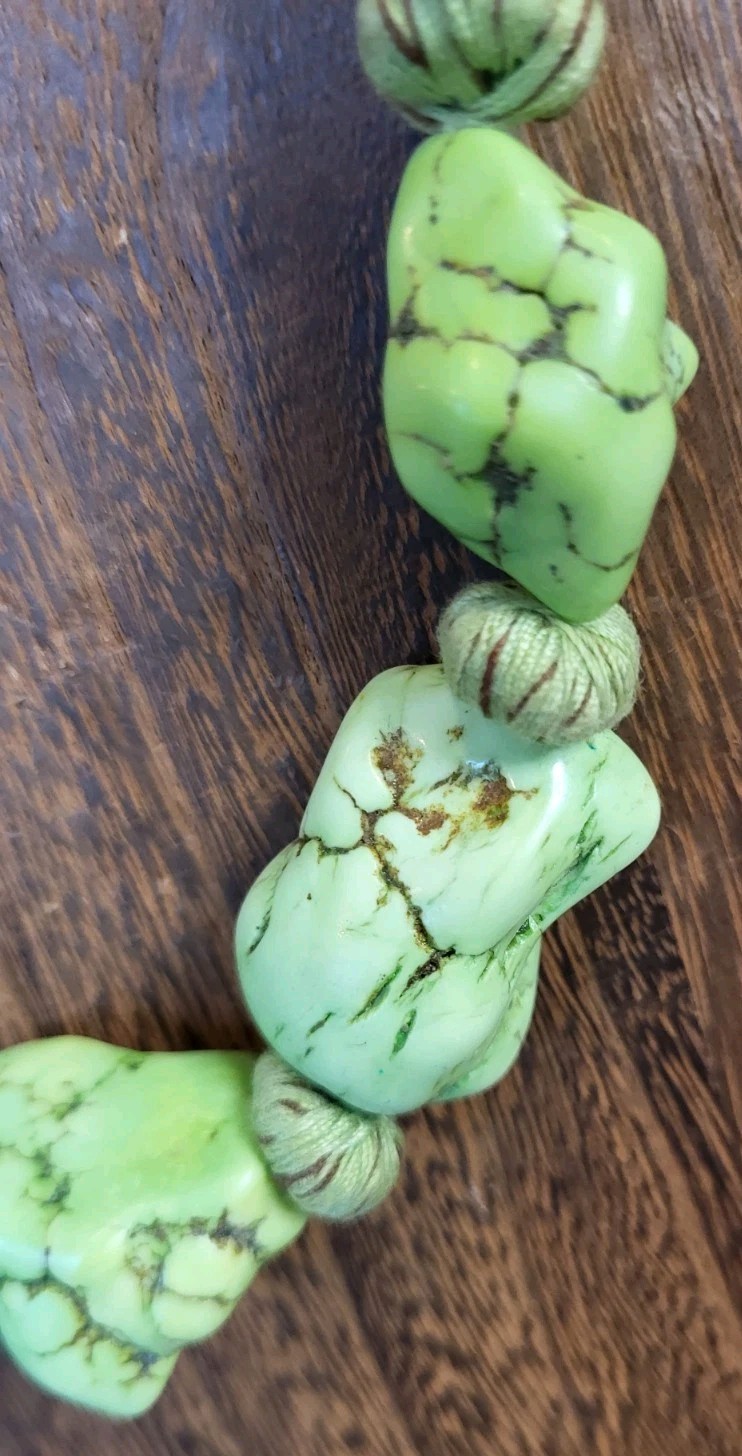 Vintage Green Gaspeite Nugget Yarn Wrapped Necklace Free Shipping
