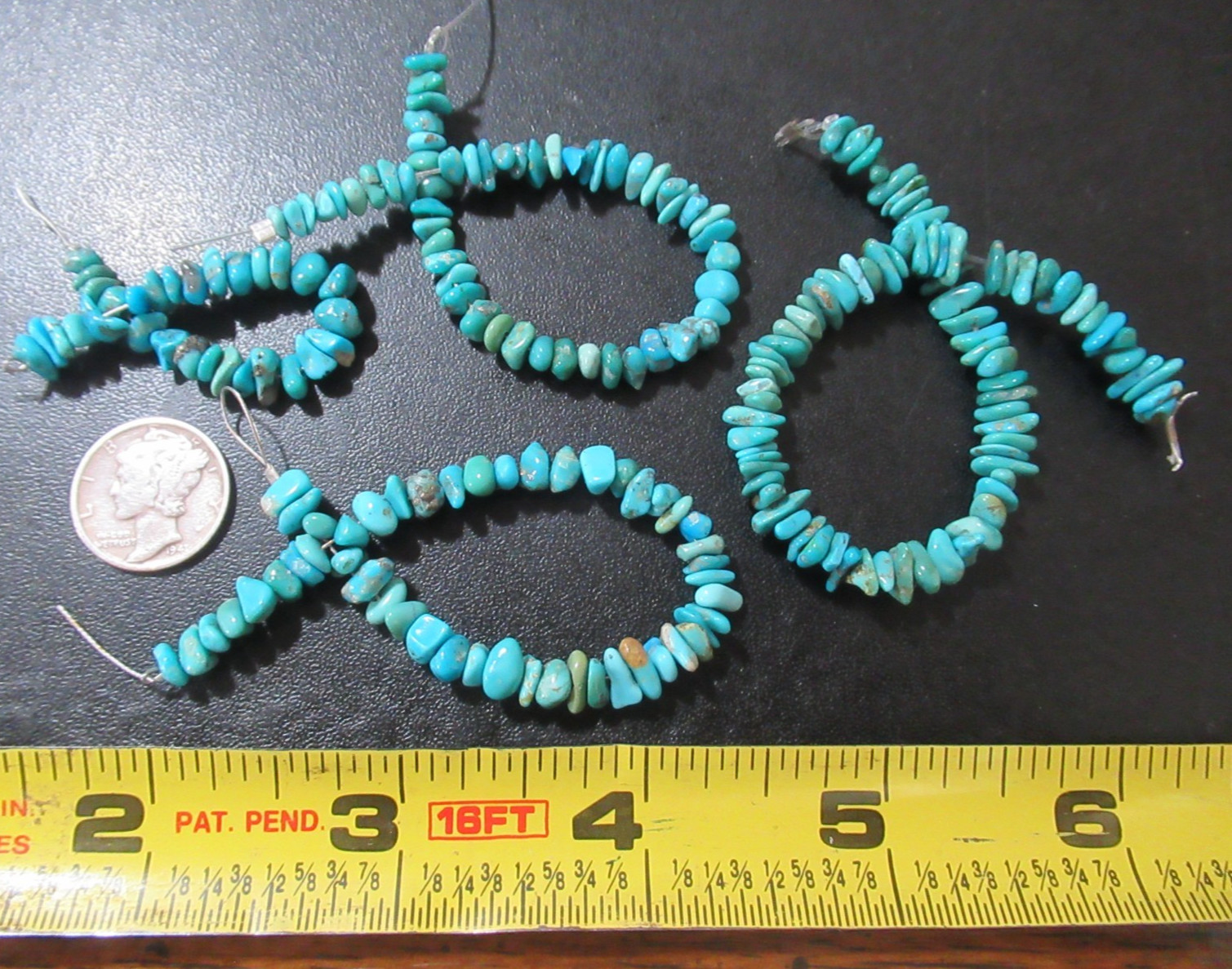 4 ARIZONA TURQUOISE STRANDS = 19 INCHES NUGGETS: 3X3mm TO 8X4mm #880