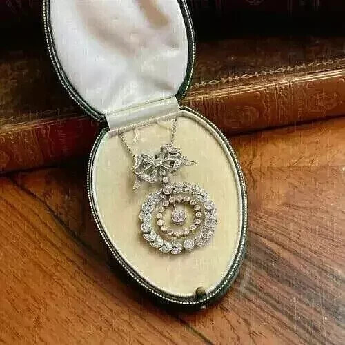 Art Deco Vintage Style 3Ct Lab Created Diamond Wedding 14K White Gold FN Pendant