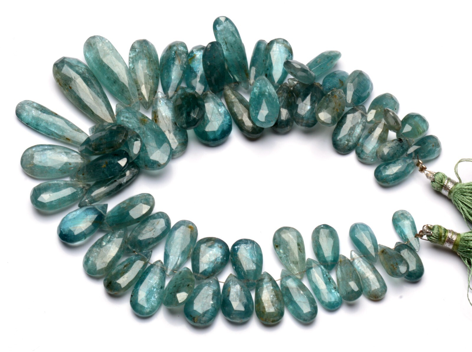 Rare Gem Aqua Kyanite Faceted Pear Briolette 13×7 to 30x11mm Beads 10″ Strand