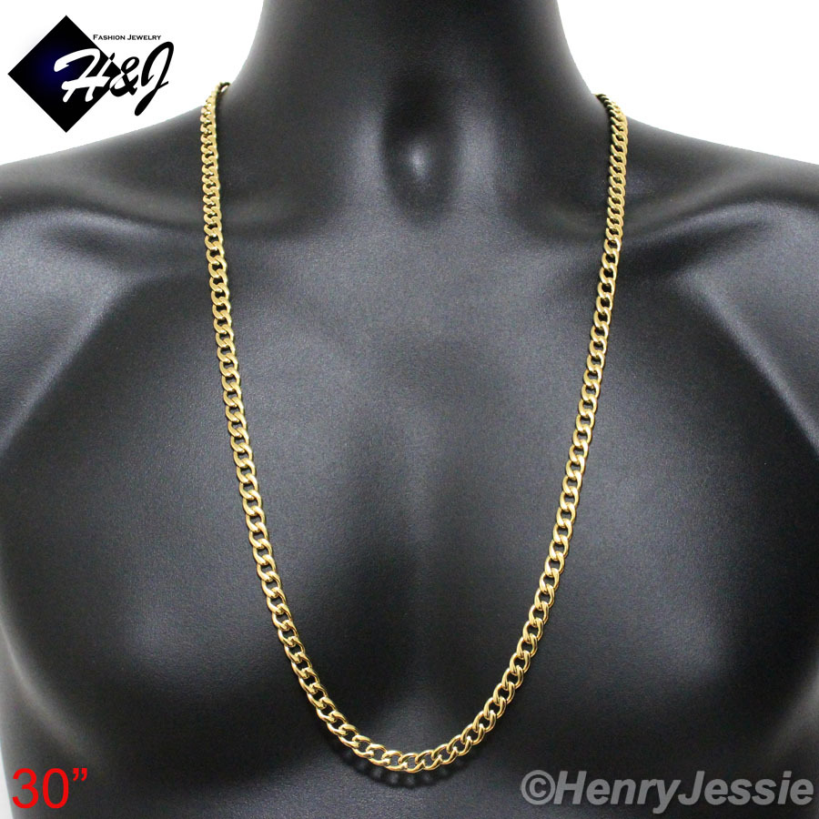 18-40″MEN Stainless Steel 6mm Gold Plated Cuban Curb Link Necklace Bracelet SETS